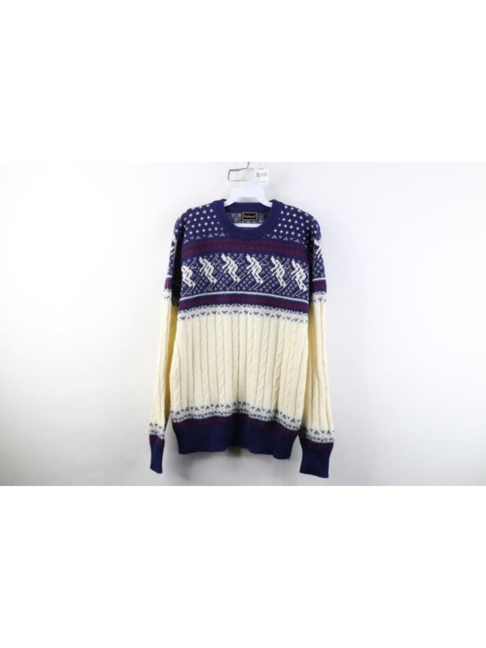 Vintage 70s Streetwear Mens Large Fair Isle Chunky Cable Knit Skiing Sweater